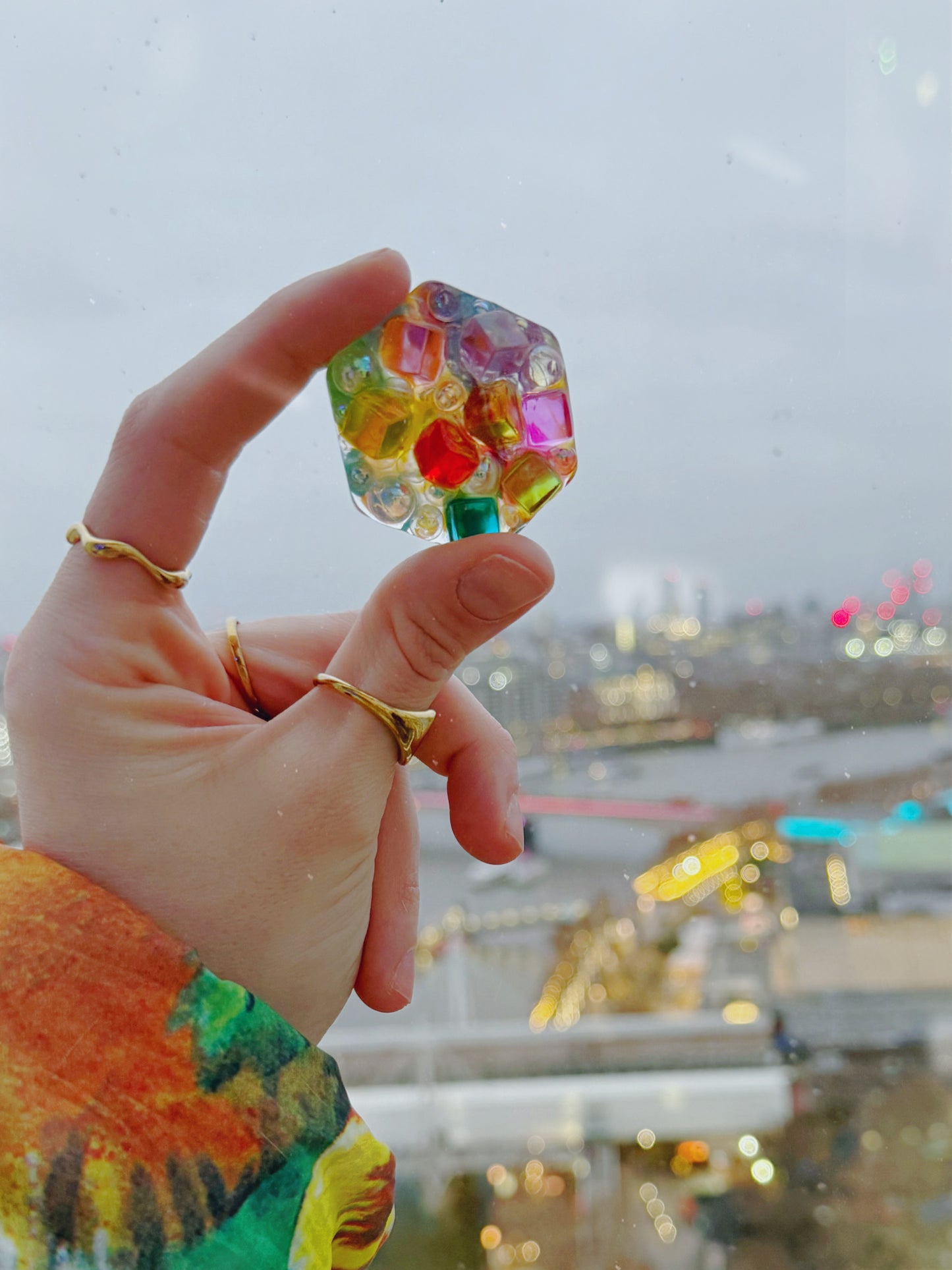 Rainbow colour block hexagon