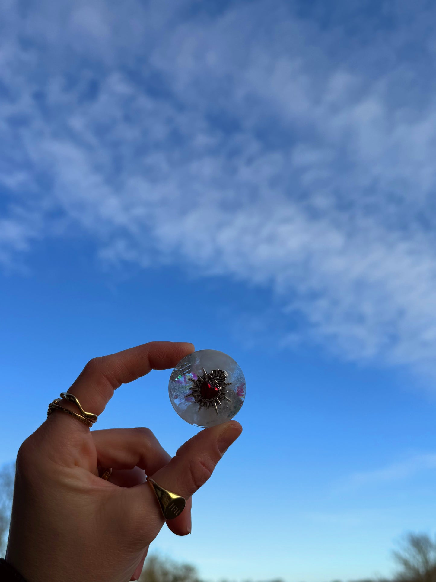 Silver queen sacred heart holographic orb