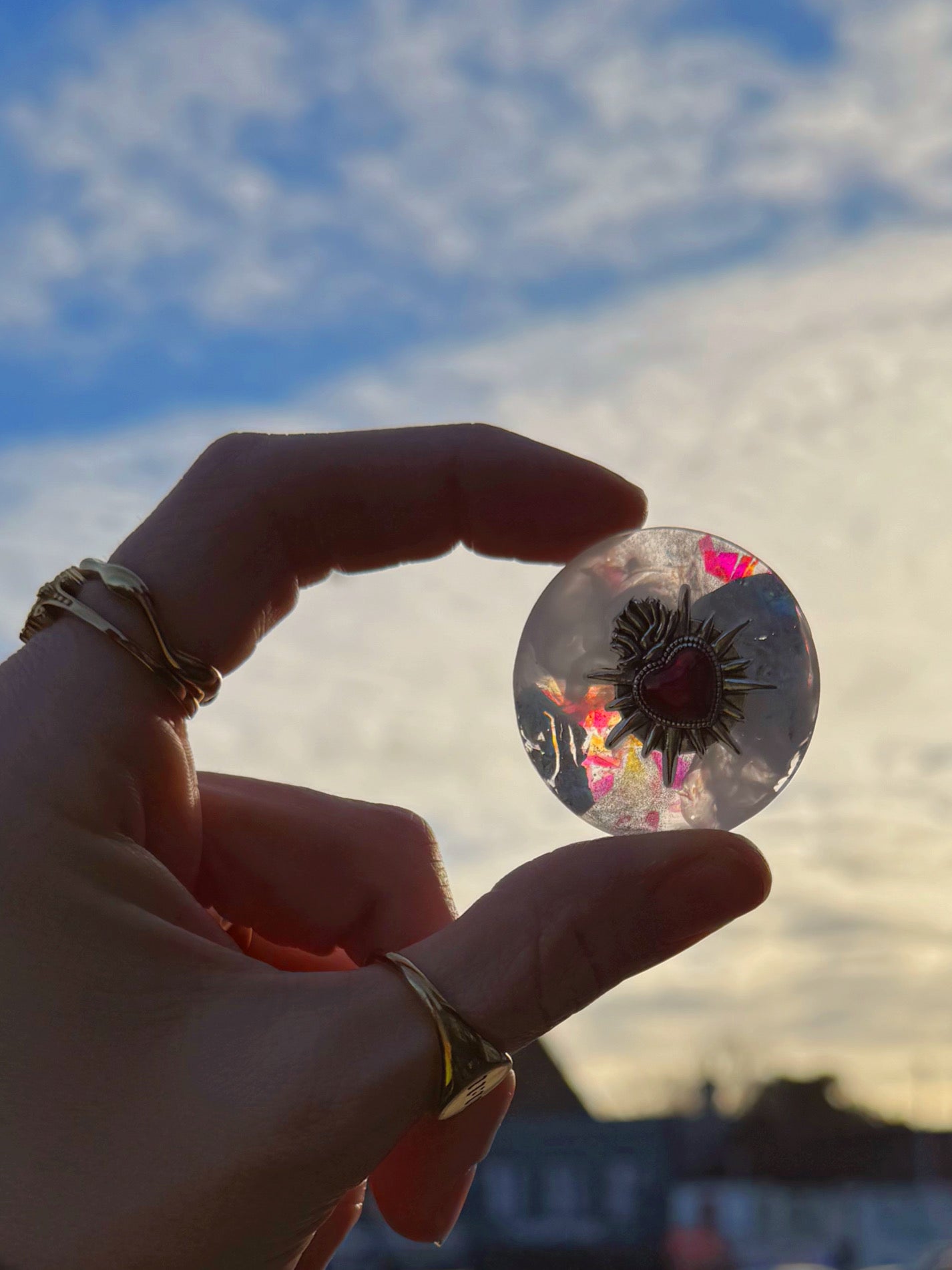 Silver queen sacred heart holographic orb