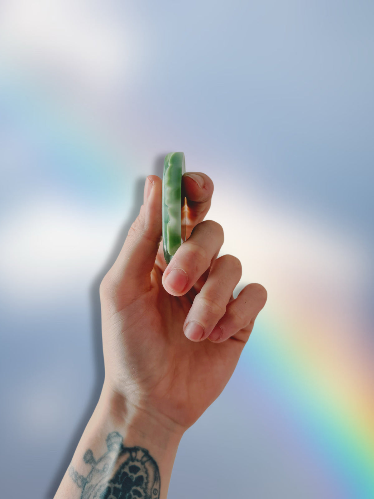 All green worry stone