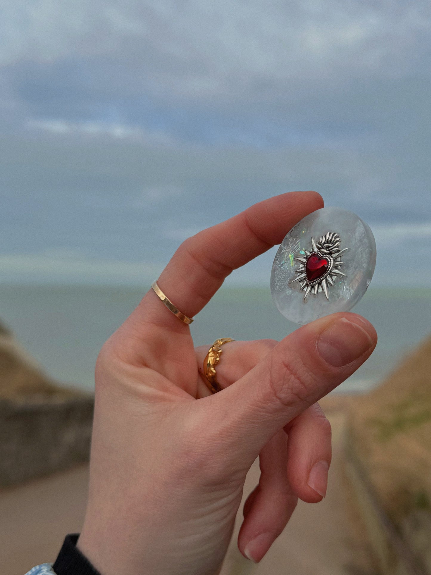 Silver queen sacred heart holographic orb