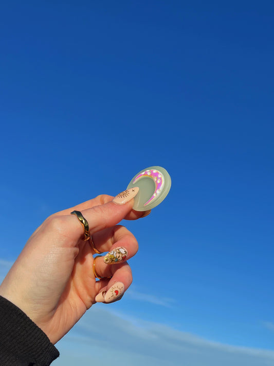 Holographic orb: glow in the dark crescent moon