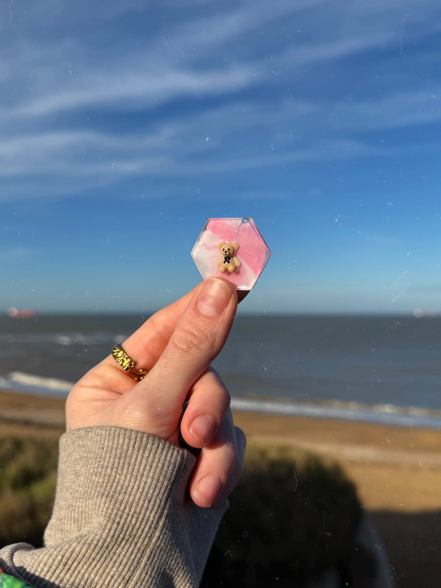 Mini hexagon: pink teddy