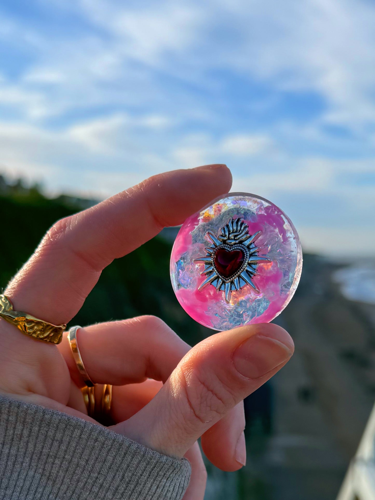 Pink princess sacred heart holographic orb