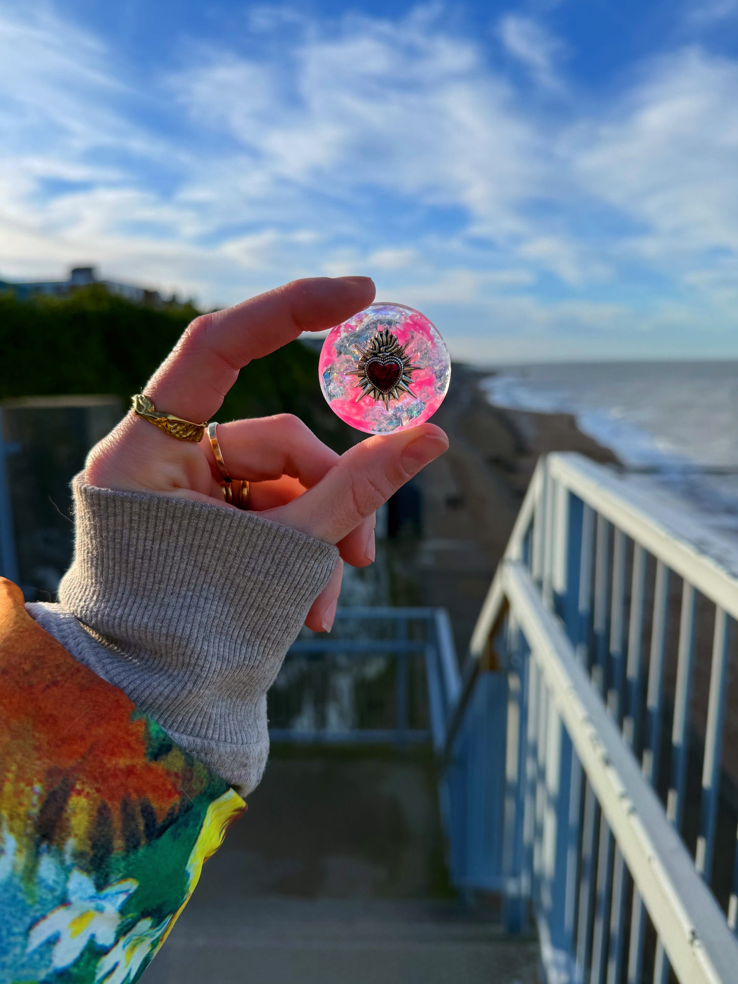 Pink princess sacred heart holographic orb