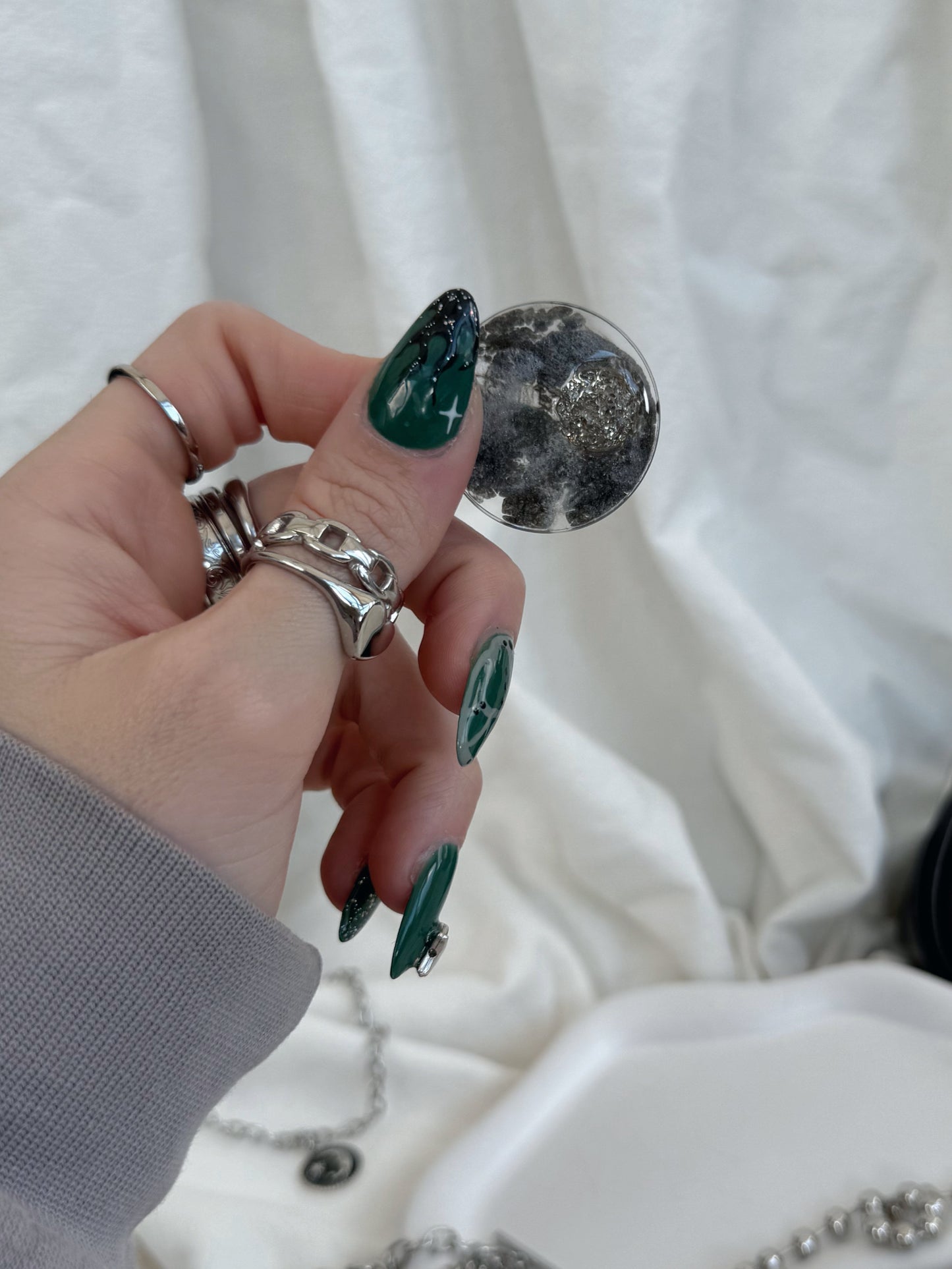 Grey smoke geode orb